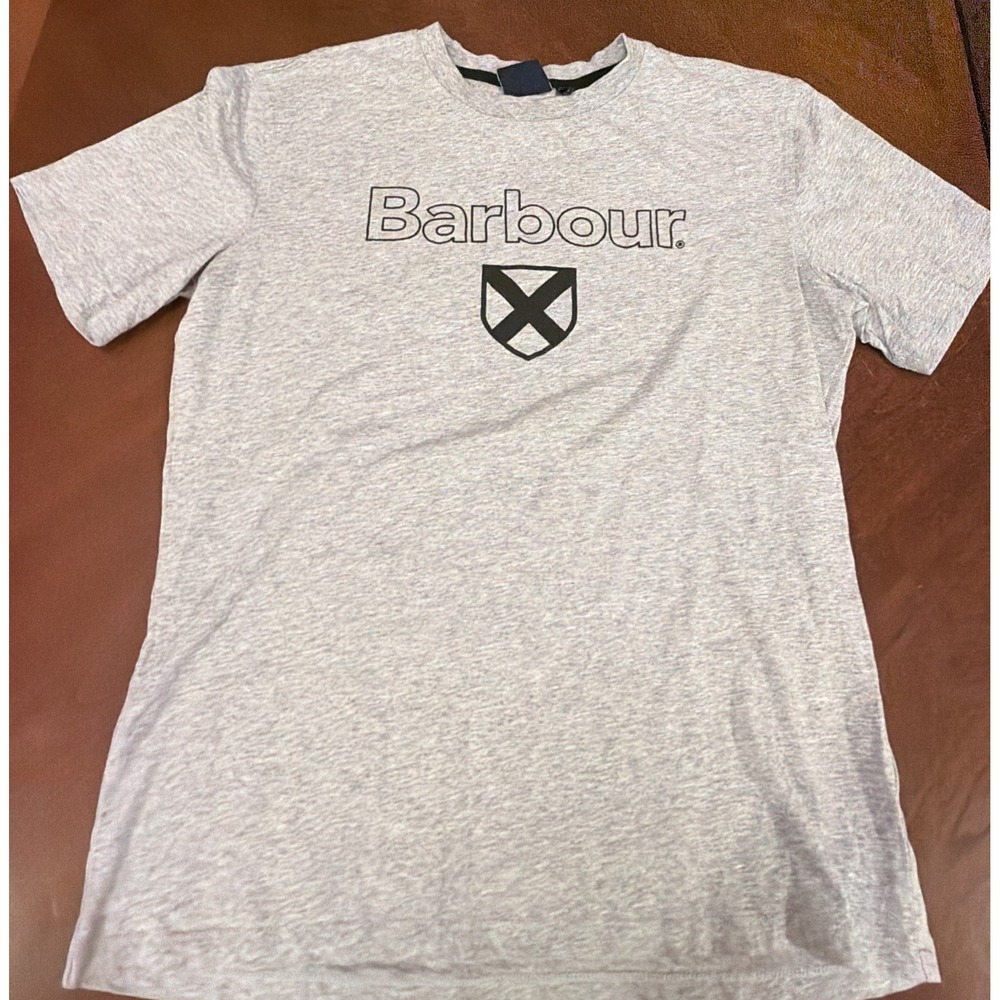 Barbour Chest Logo Heather Gray T-Shirt Men's M Short Sleeve Crew Neck Cotton
